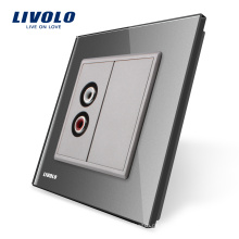 Livolo Graue Kristallglasscheibe One Gang Audio Wand Netzstecker / Buchse VL-C791AD-15